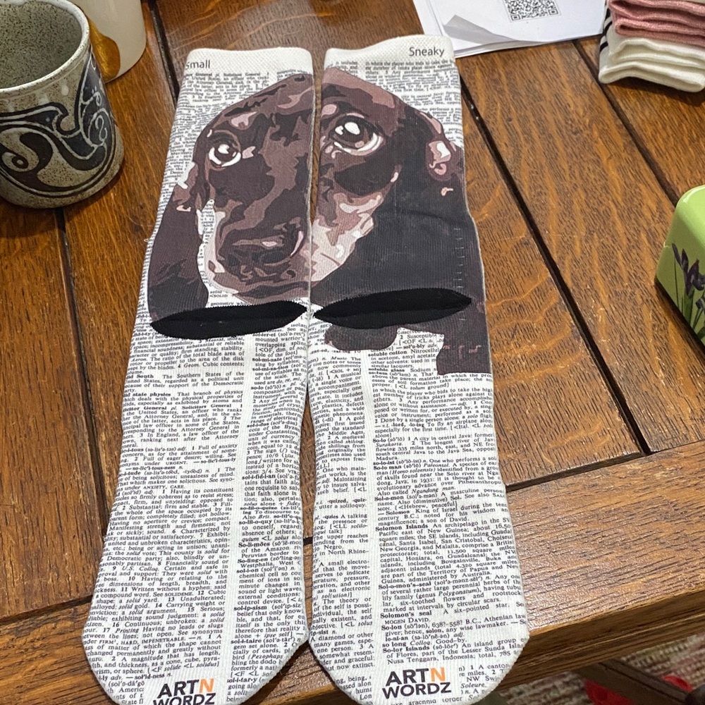 ArtNWordz Dachshund Long Boot or Knee Socks. The “S” pages of Dictionary written